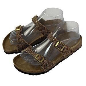 Birkenstock Birkis Metallic Tahitian Gold Glitter Arizona Sandals Women Size 6
